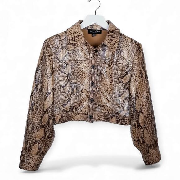 Anthropologie Current Air Python Print Textured Cropped Trucker Jacket - Small - Picture 5 of 10